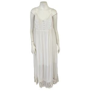 Motherhood Maternity Maxi Dress XL White Lace Smocked Coastal Summer